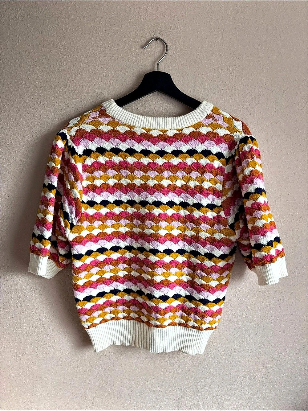 THML Multicolor Geometric Cropped Knit Boho Chic Sweater Size Large